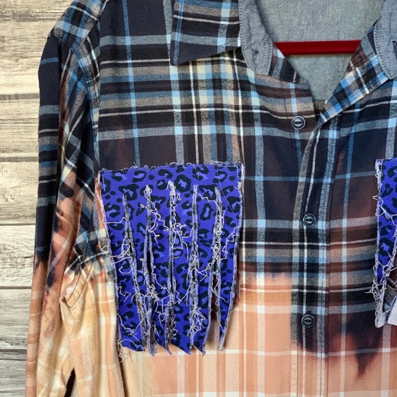 UpCycled Recycled Repurposed Dyed Bleach Plaid Flannel Juicy Couture Gypsy Y2K - Picture 5 of 5